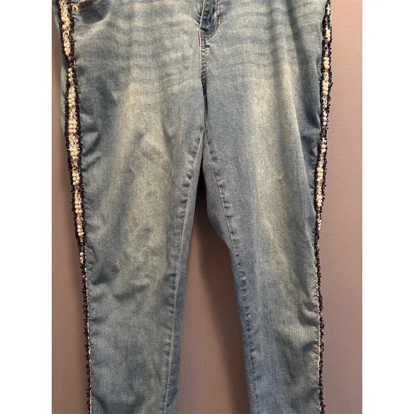Ashley Stewart Jeans Womens Plus Size 16 Blue Skinny Pearl Beaded Stripe - Picture 3 of 9